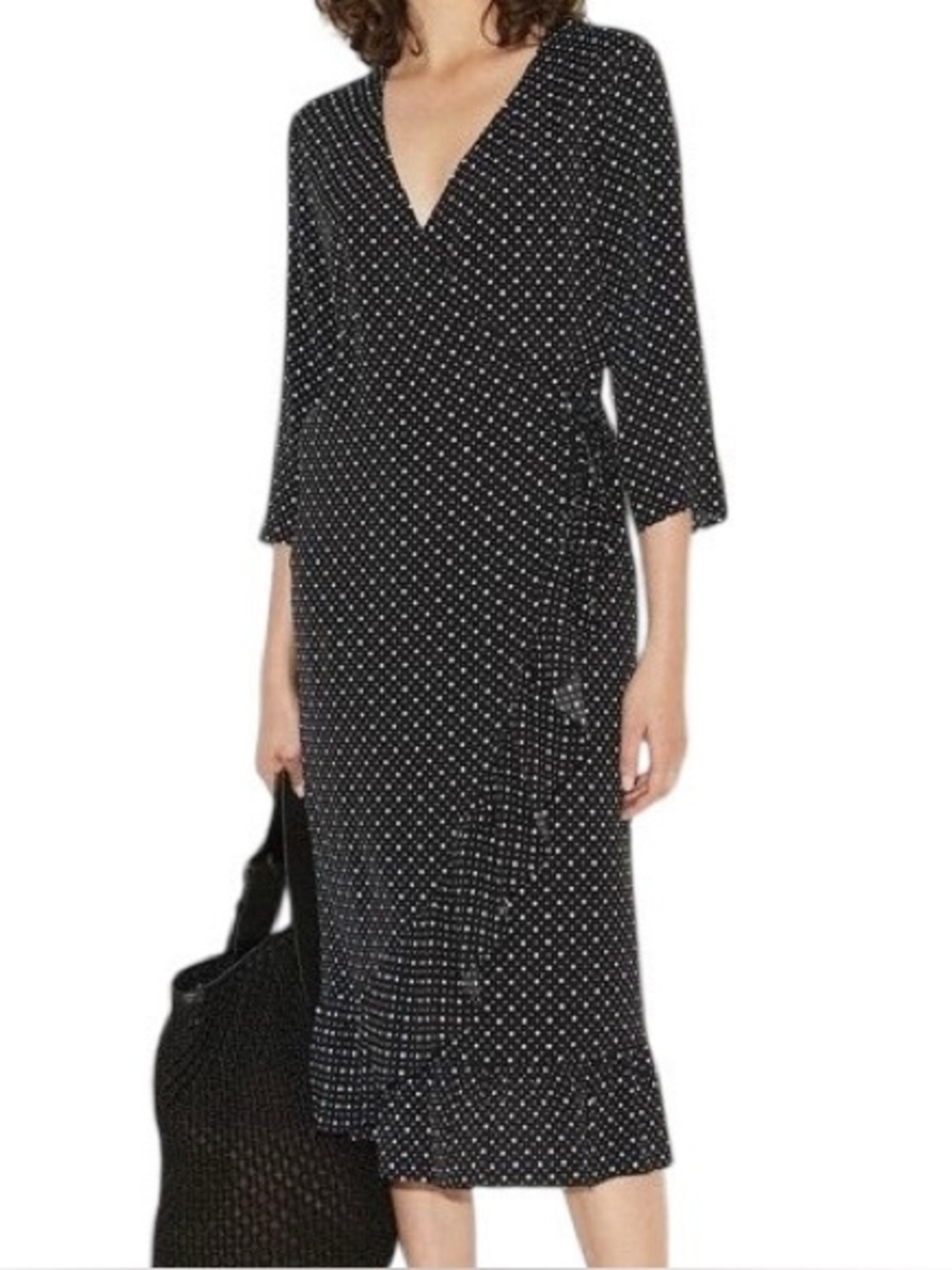 By Malene Birger Alismara Dotted 3/4 Sleeve Wrap Dress 36 Small